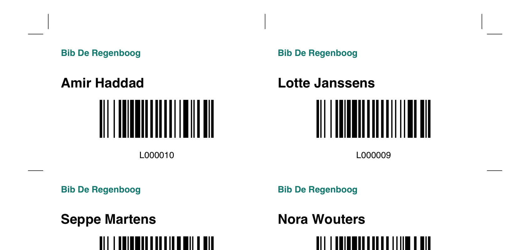 Reader cards with barcodes.
